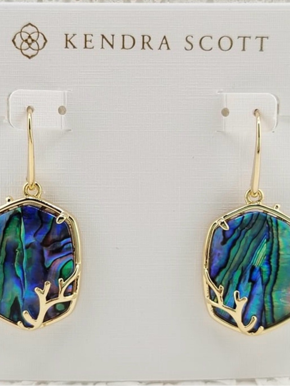 Kendra Scott Coral Gold Abalone  Dangle Earrings